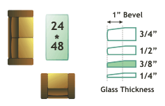 24" * 48", 3/8 " thick, clear glass rectangle with 1" beveled edge. $46.00